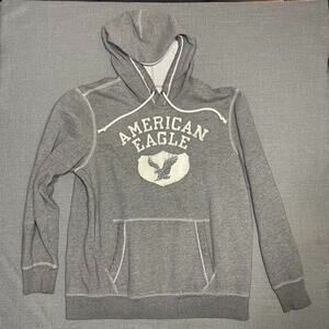 AMERICAN EAGLE Hoodie Mens Extra Large Gray White Logo Sweater Sweatshirt